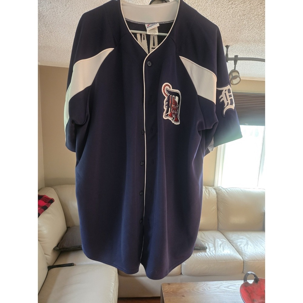 Detroit Tigers Justin Verlander #35 Majestic XL Navy Jersey Tiger Patch MLB...